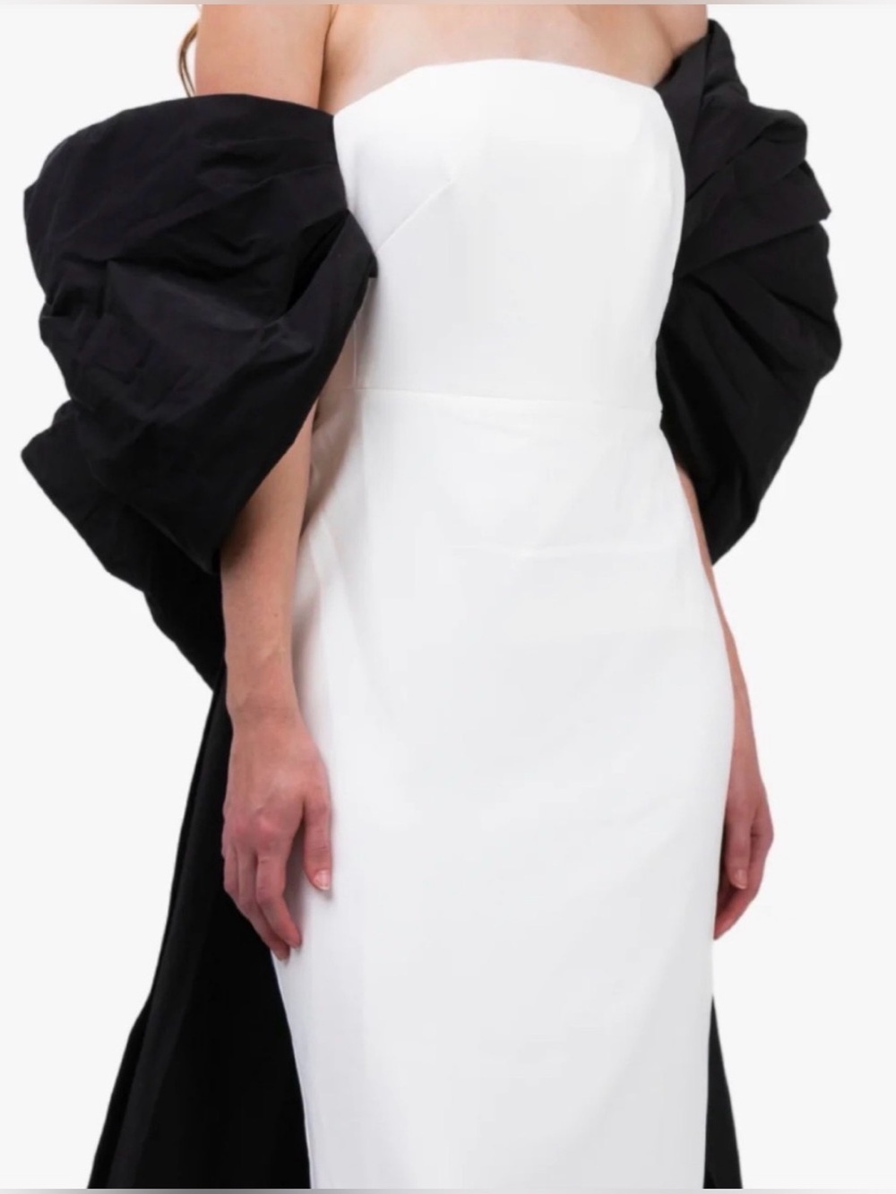Marchesa Notte White Column Gown with Dramatic Black Taffeta Sleeves/Cape NWT - Picture 4 of 5